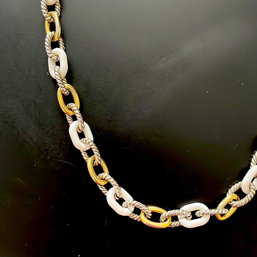 ✨Beautiful Silver, Gold, and White Long Chain Necklace